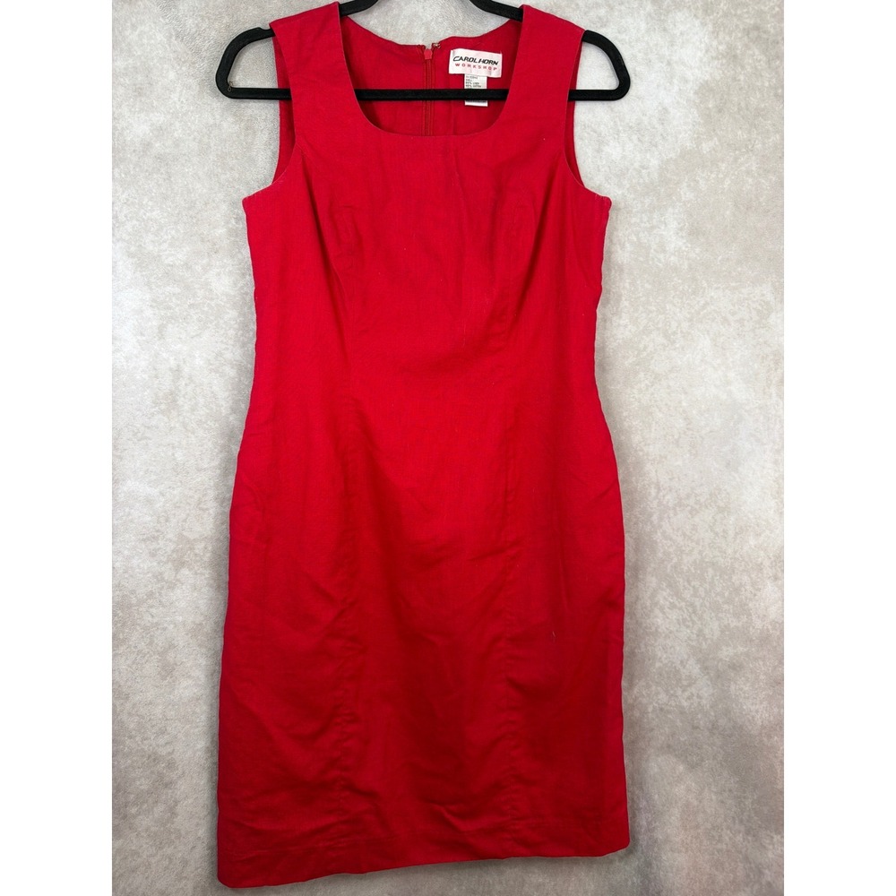VTG 90s CAROL HORN WORKSHOP Red Sleeveless Square Neck Sheath Dress Size 6 Linen